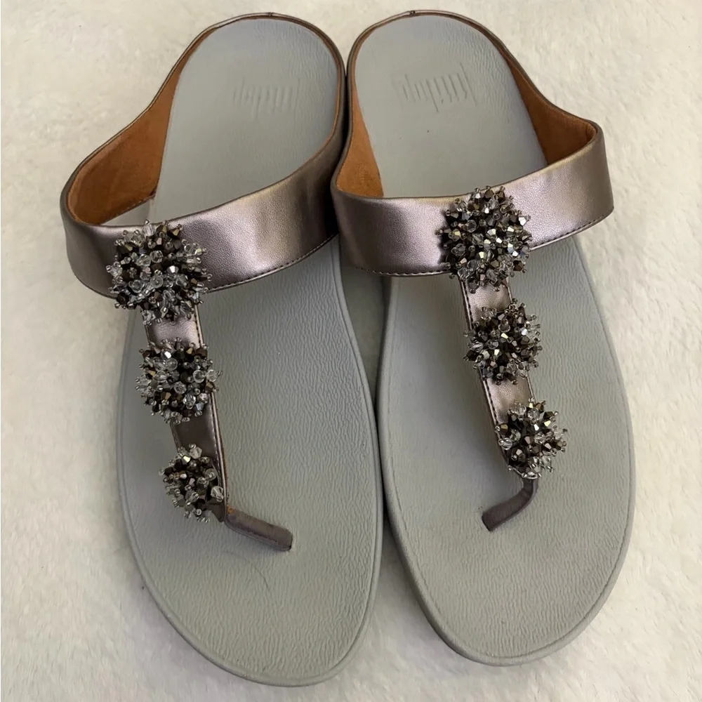 Fitflop Galaxy Toe-Thong Sandals‎ Rose Gold Metallic With Cristal Bead clusters